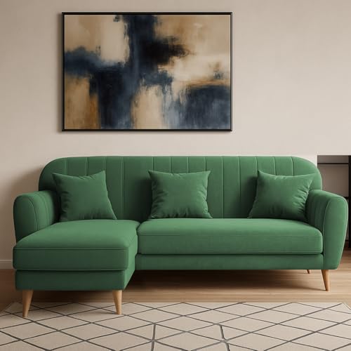 Image of Atticus LHS 4 Seater L Shape Sofa Set for Living Room (Green Fabric) Premium Fabric Sofa Set