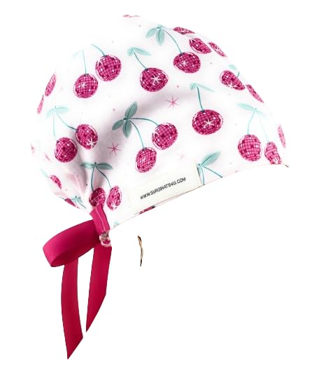 European Style Scrub Cap - (Grossgrain Ribbon) - Disco Cherrie - Scrub Hat for Women/Men/Nurses Hats/Dr. Hats Multicolor