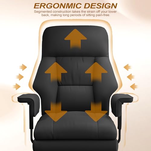 Image of Executive Office Chair with Wheels PU Leather Ergonomic Desk Chairs with Foot Rest High Back Computer Gaming Chairs for Home Office