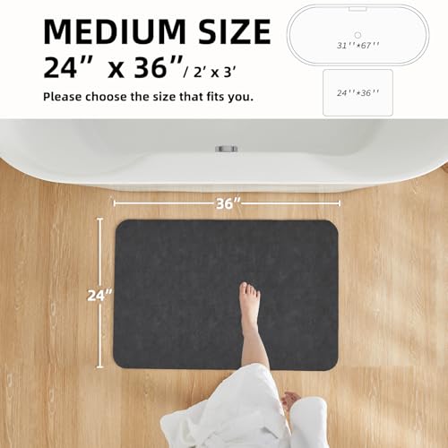 Bath Mat, Bathroom Rugs Non Slip Washable Thin Absorbent Quick Dry Bath Mat Fits Under Door Bathroom Floor Mat Perfect for Bath, Shower, or Sink 24"x36" Dark Grey