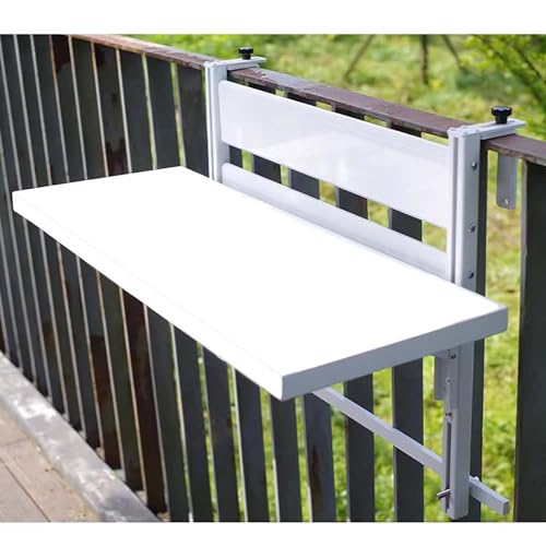 Table de balcon pliante en aluminium blanc pour prendre le café sur votre balustrade