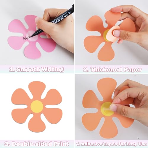 Image of Vuzvuv 48Pcs Boho mini Flower Paper Cutouts with 100Pcs Glue Points,Flower Cut Outs Bulletin Board Decorations for Birthday Party Theme Decor Supplies