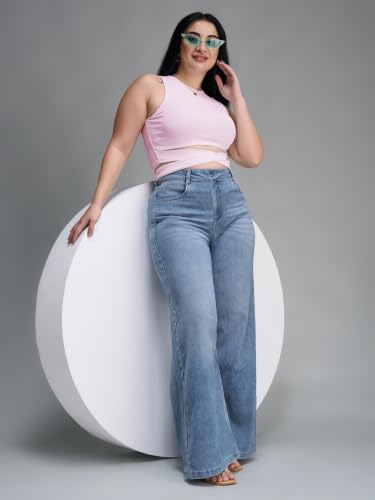 Image of Miss Chase A+ Women's Wide Leg High Rise Regular Length Stretchable Denim Jeans