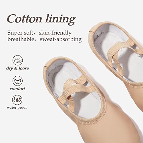 Dyingswan Toddler Ballet Shoes For Girls, Soft Leather Ballet Slippers, No-Tie Ballet Shoes Dance Shoes For Girls (Toddler/Little/Big Kid/Women) Beige #TOP3