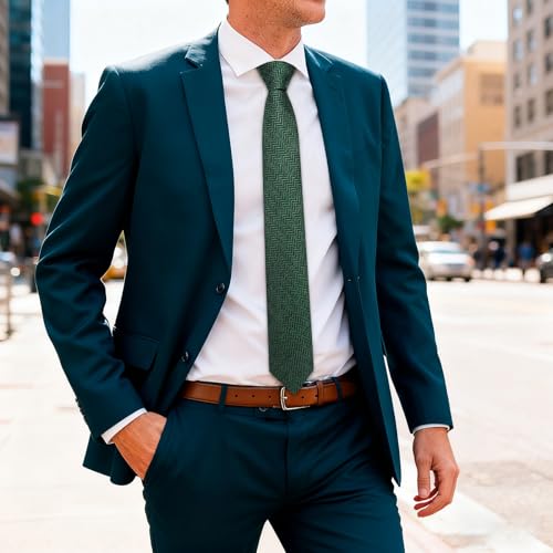 Image of Barry.Wang Skinny Ties for Men Wool Blend Herringbone Necktie with Tie Clip | Tie and Tie Clip Set, Cashmere Wool Stripe, 2.76 x 63 Inches, Extra Long Slim, Wedding Work Party Classic