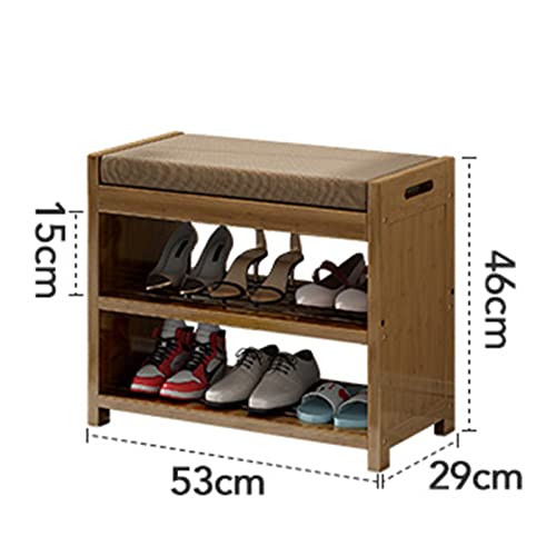 Étagère à chaussures en bambou 3 niveaux avec banc rembourré marron 53 cm