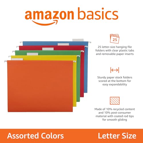 Amazon Basics Hanging Organizer File Folders - Letter Size, Assorted Colors, 25-Pack - Image 3
