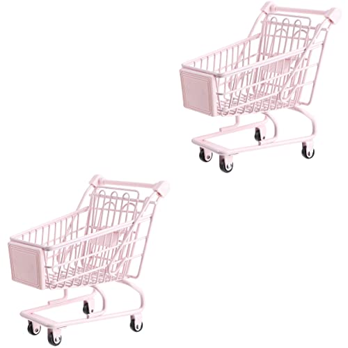 Luozzy 2Pcs Small Shopping Cart Kids Mini Shopping Cart Toy Pretend Grocery Cart Model - Small Pink #TOP1