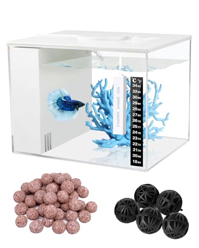 charmshine Fish Tank Betta Starter Kit 1 Gallon Desktop Small Aquarium Kit with 10W Heater LED Light and Filter Media & Water Pump– Compact Aquarium for Betta Fish, Small Fish, Shrimp, or Plants