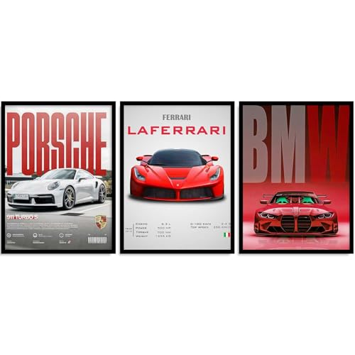 Image of kotart Big Sports Car Framed Posters Gift Items for Boys Room Wall Decoration Bedroom Living Room Office Studio Decor | Car Poster Frame for Wall Decor Set Of 3 Size (19 X 25 inch)