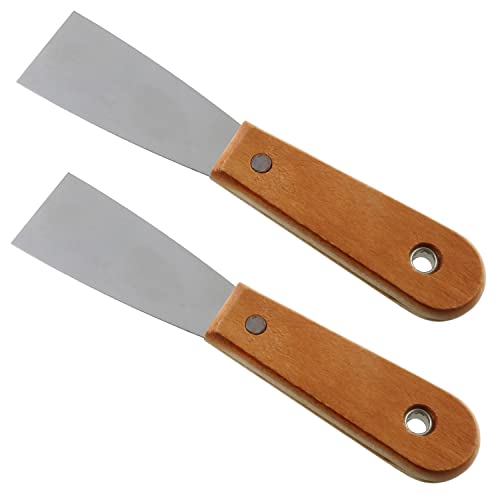 Luorng 2Pcs Carbon Steel Stiff Putty Knives With Wooden Handle 1.5" Drywall Taping Chisel Scraper Putty Tool For Taping Paint Wall Floor Tile Putty Scraper #TOP28