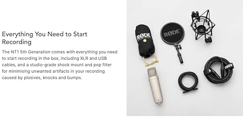 Røde Nt1 5Th Generation Large-Diaphragm Studio Condenser Microphone With Xlr And Usb Outputs, Shock Mount And Pop Filter For Music Production, Vocal Recording And Podcasting (Black) #TOP7