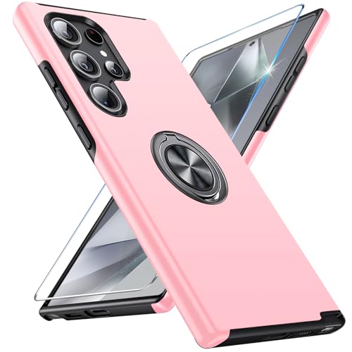 Coque Samsung S24 Ultra rose avec protège-écran et anneau