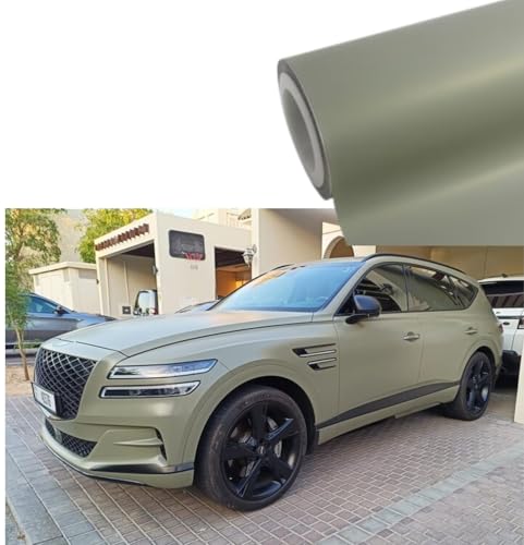 Image of WALLMATE Satin Milltry Green Car Sticker Self Adhesive Bubble Free Vinyl Wrap for Car, Scooty, Cycle, Bike and Other Vihicle Interior & Exterior Decoration (Milltry Green, 20X200 in)