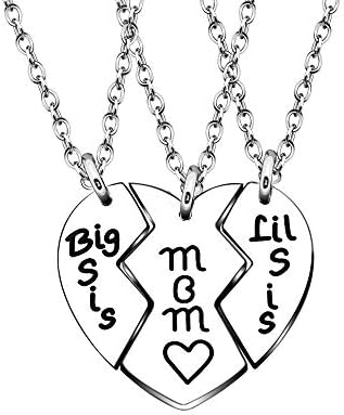 AGR8T 3pcs Mother Daughter Pendant Necklace Mom Big Little Sister Love Broken Heart Pendant Gift for Family