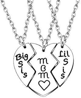 AGR8T 3pcs Mother Daughter Pendant Necklace Mom Big Little Sister Love Broken Heart Pendant Gift for Family