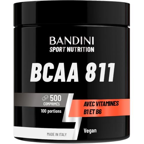 Bandini® BCAA 8:1:1 500 Comprimés | Acides Aminés à Chaîne Ramifiée 8.1.1 | Leucine, Isoleucine, Valine + Vitamine B1 et B6 | Sans gluten et sans lactose...