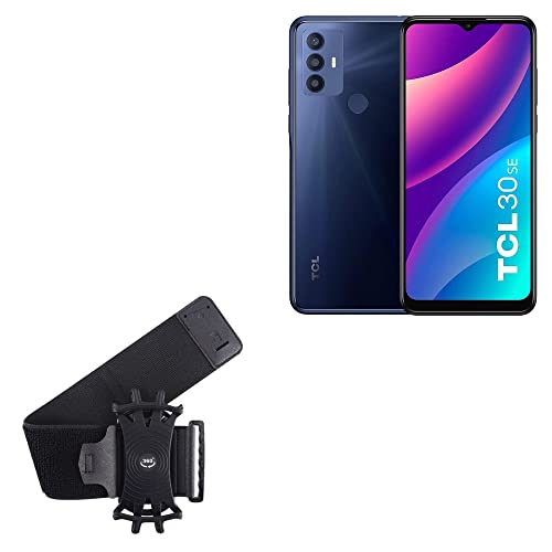 BoxWave Holster Compatible with TCL 30 SE - ActiveStretch Sport Armband, Adjustable Armband for Workout and Running - Jet Black