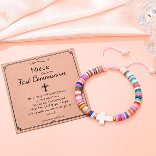 Image of First Communion Gifts, Cross Bracelet with Gift Card, Holy Communion Gifts, Baptism Gifts, Confirmation Gifts for Daughter, Niece, Granddaughter