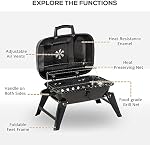 Outsunny 23" Portable Tabletop Steel Charcoal Grill Foldable Outdoor BBQ Camping Picnic Cooker Barbecue Smoker with Air Vent Black