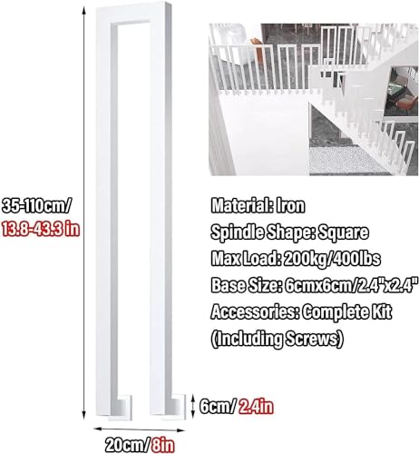 Poteaux de garde-corps de 100 cm : rampe d'escalier en U blanche