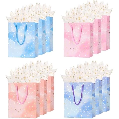 12Pcs Medium Gift Bags with Tissue Paper Cover