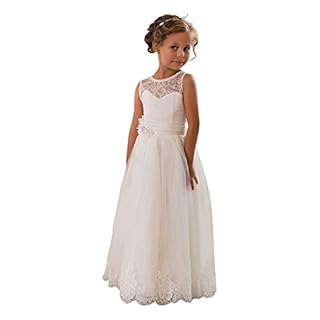 Aibaowedding Vintage Long Tulle Dress - Chic A-line Communion and Bridesmaids Lace Dress with Belt - Flower Girl Style for Ages 2-12 Years