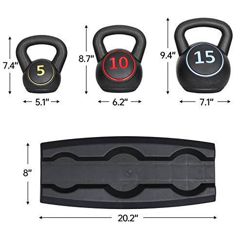 Pro 3-Piece Kettlebell Set Fitness Strength Training Exercise With Base Rack