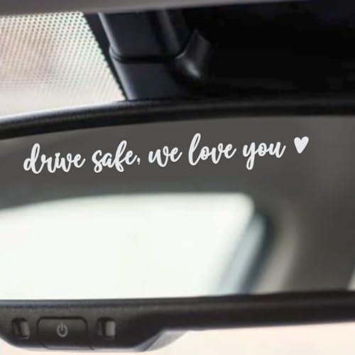 Image of Drive Safe We Love You Rearview Mirror Sticker Set | Car mirror decals for women, new driver keepsake and safety reminder
