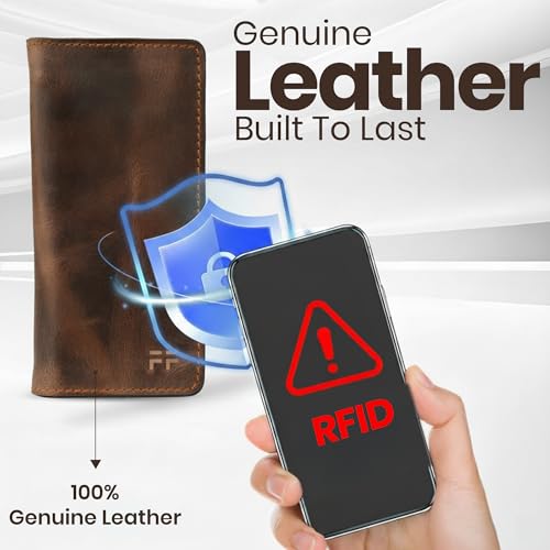 Image of Hand Stitched Genuine Top Grain Long Leather Wallet for men | RFID Blocking Bifold Tall Mens Wallet | 1 ID Window | Total 10 Slots | Perfect leather gifts for men - TAN