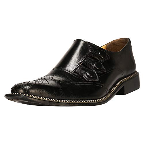 Libertyzeno Mens Wingtip Genuine Leather Button Monkstrap Dress Shoes 907 Black 10.5 #TOP14