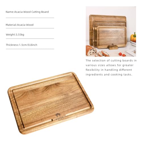 YSTKC Acacia Wood Cutting Board Set, Large Juice Groove, Thick Trays for Meat, Fruit, Cheese