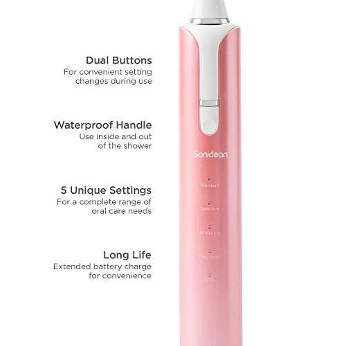 Soniclean Lux Sonic Toothbrush For Adults With 6 Toothbrush Heads, Rechargeable Toothbrush, Automatic Toothbrush, Sonic Toothbrush With Refills, Rose Gold #TOP2