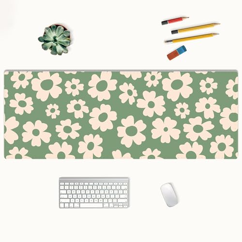 Alfombrilla de mouse Kawaii linda alfombrilla de mouse rosa y verde anime linda almohadilla de escritorio para teclado portátil alfombrilla de escritorio grande 31.5 x 11.8 pulgadas borde cosido base