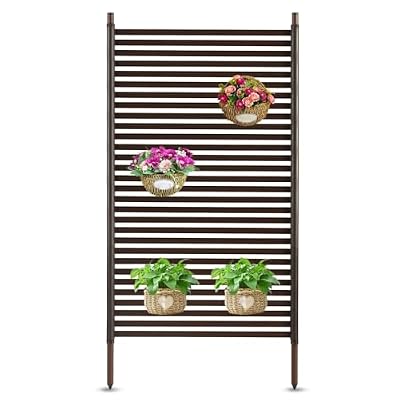 Lalahoni Outdoor Privacy Screens, 3 ft W x 5 ft H Privacy Fence Panels for Outside Patio Metal Privacy Screen Panel Outdoor, PE-Coated Steel Pipe and Slats - Dark Brown - No-Dig Kit - 1 Pack
