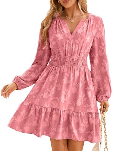 Image of BerryGo Womens Long Sleeve Mini Dress Casual A Line Flowy Loose Vacation Party Babydoll Fall Short Dresses with Pocket