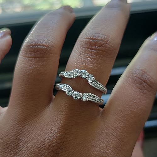 0.88 Carat Round Cut Lab Grown Diamond in 14K White Gold Plated 925 Sterling Silver Enhancer Guard Wedding Ring (VS-SI Clarity, G-H Color)4