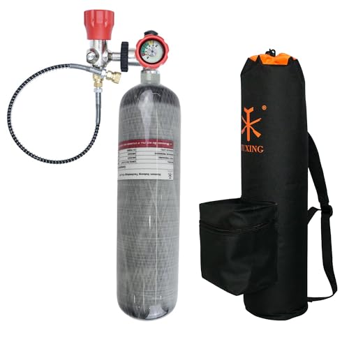 TUXING 3L Carbon Fiber HPA Tank, 4500Psi PCP Air Tank Gas Cylinder Scuba Diving Tank with Bag for PCP Air Gun Paintball Charging Tank