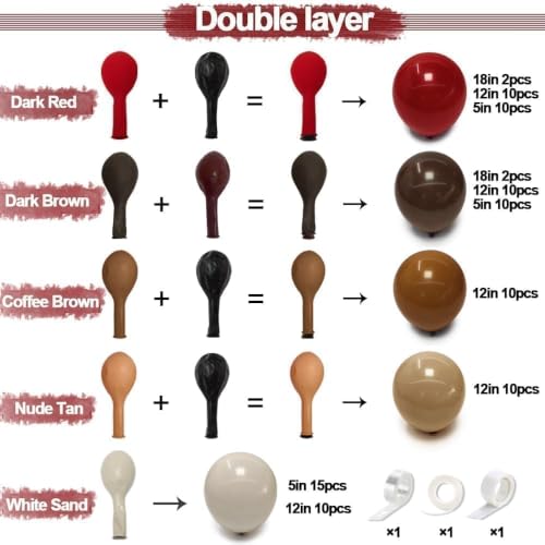 Image of Red Balloon Garland Double Stuffed Dark Red Brown Burgundy Balloons | Tan Nude White Sand Latex Balloon Arch Kit for Western Cowboy Birthday Bridal Wedding Fall Thanksgiving Party Decorations
