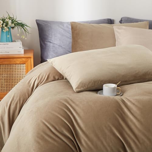 Michorinee Winter Plüsch Bettwäsche Set 220x240 cm Khaki 3teilig – Ansicht 3