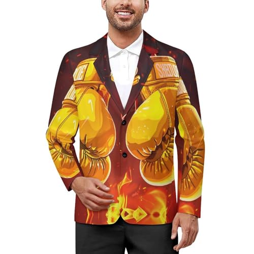 Boxing Sport Yellow Fire Print Men's Suits Dress Business Formal Suit Print Jackets Coat For Wedding Party