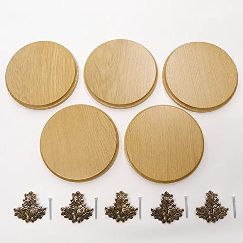 GTK Oferta 5 placas cuña redondas de roble claro AF 15 cm, tabla cuña, tabla de especias, placa para trofeos con 5 hojas de roble