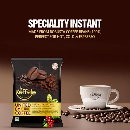 Image of Koffelo Premium Instant Coffee | 100% Indian Robusta Beans | Perfect for Hot, Cold & Espresso | Rich, Velvety & Aromatic | Speciality Instant Coffee (100gX10)