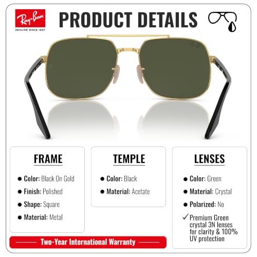 Image of Ray-Ban RB3699 Square Shaped Sunglasses for Men & Women with Official RAYBAN Eyewear Kit