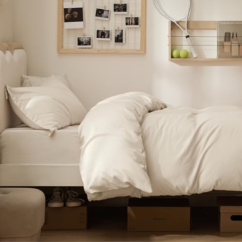 Image of Bedsure Twin /Twin XL Duvet Cover, Double Brushed Bedding Set, Light Beige | For Kids & Adults, 68 inchx90 inch Comforter Cover, Hotel Luxury, All Season, Breathable, Easy Care, Lightweight, Zipper Closure