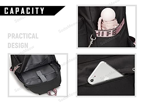 Sodameow Anime Backpack Bag Nezuko Backpack Tanjiro Kimetsu No Yaiba, Free Keychain, With Usb Charging Port (Black-A)… #TOP4