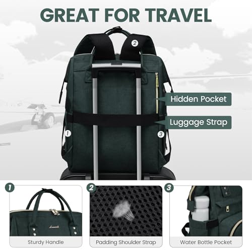 Image of LOVEVOOK Laptop Backpack for Women,18 Inch Professional Womens Travel Backpack Purse Computer Laptop Bag Nurse Teacher Backpack,Waterproof College Work Bags Carry on Back Pack with USB Port,Dark Green