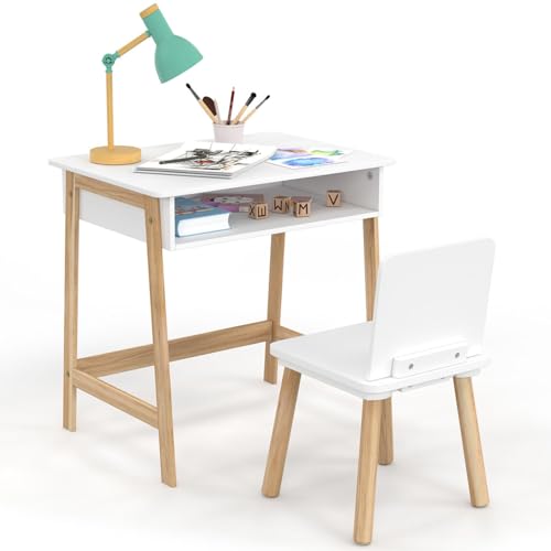 IDMarket - Ensemble Bureau Enfant Anatole avec Niche et 1 Chaise Blanc et Bois