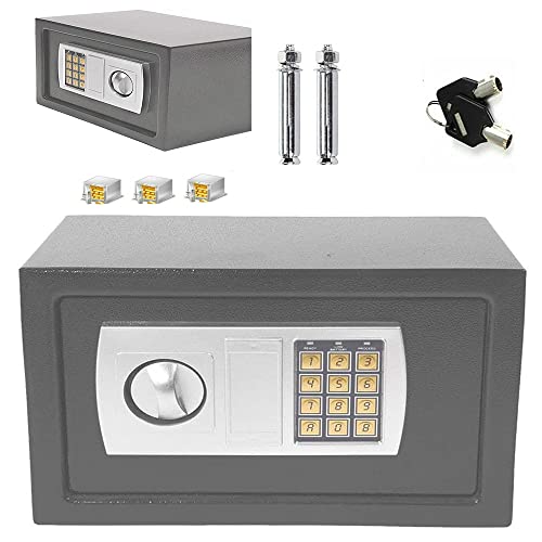 8.5L Digital Steel Home Electronics Cash Safes Security Box with 2 Emergency Overide Key,Waterproof WallSafes CashBoxes for Home Office Hotel,Wall and Floor Fixings(Grey)