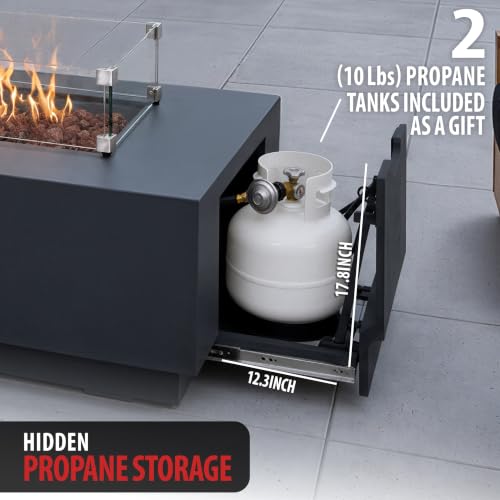 Image of AMS 66 inch Rectangular Concrete Propane Gas Fire Pit Table Bundle, Dark Gray